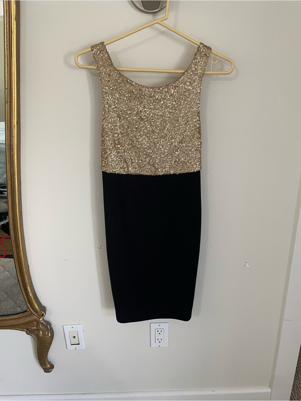 Ovi Gold Sequin Top Black Midi Sheath Dress